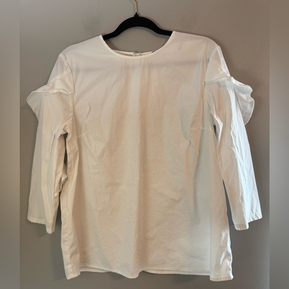 J. McLaughlin White Ruffle Sleeve Baylee Blouse Size L - Picture 4 of 14